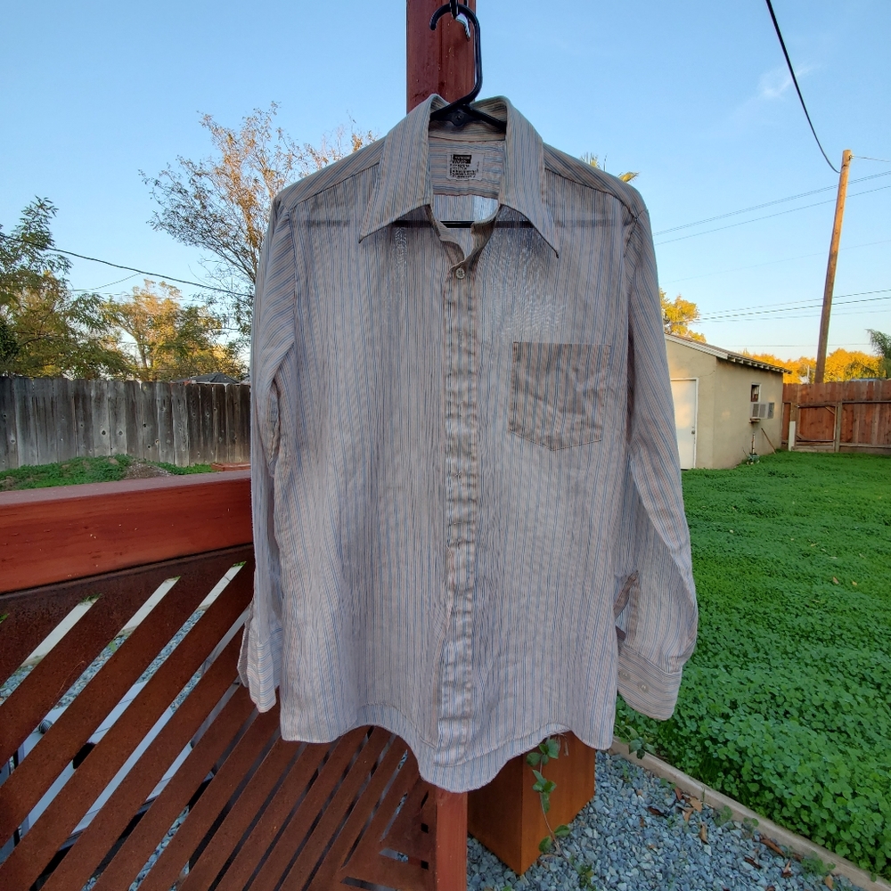 Montgomery Ward's Vintage 70s Men's Size L long sleeve white/blue/red stripes
